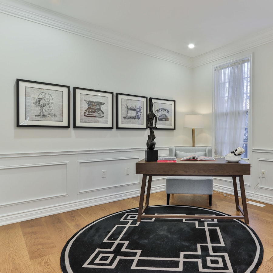 A handcrafted desk in an elegant home office